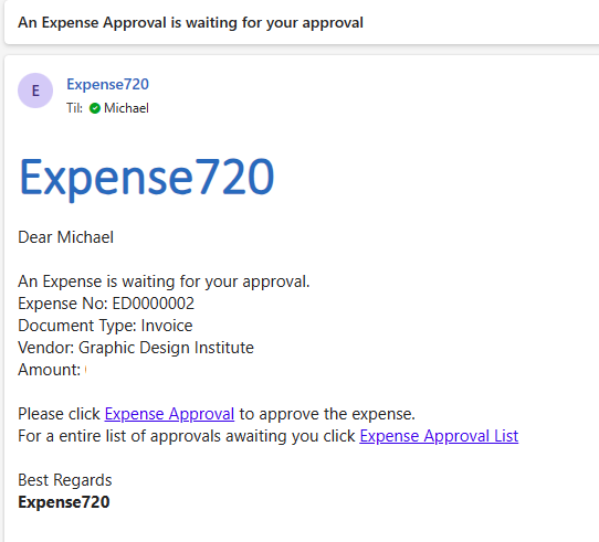 Expense720 Approval Email