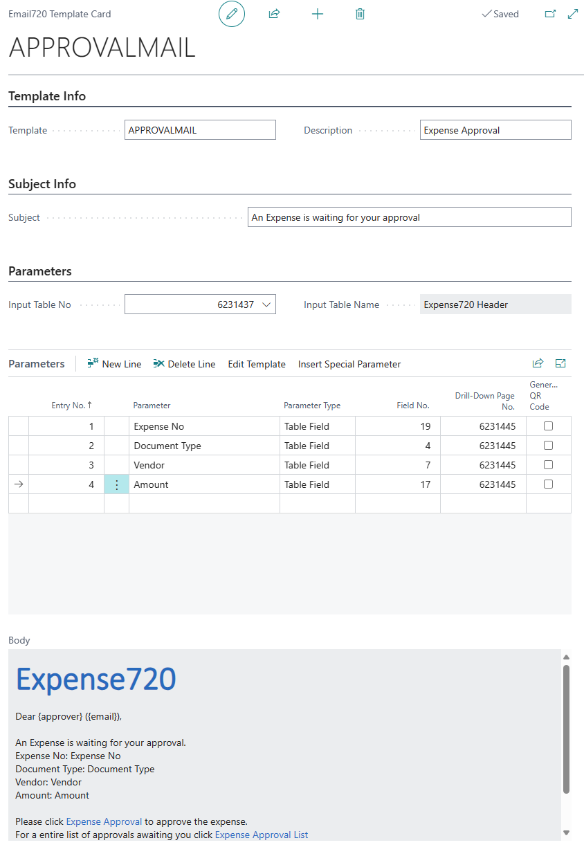 Expense720 Email Approver template