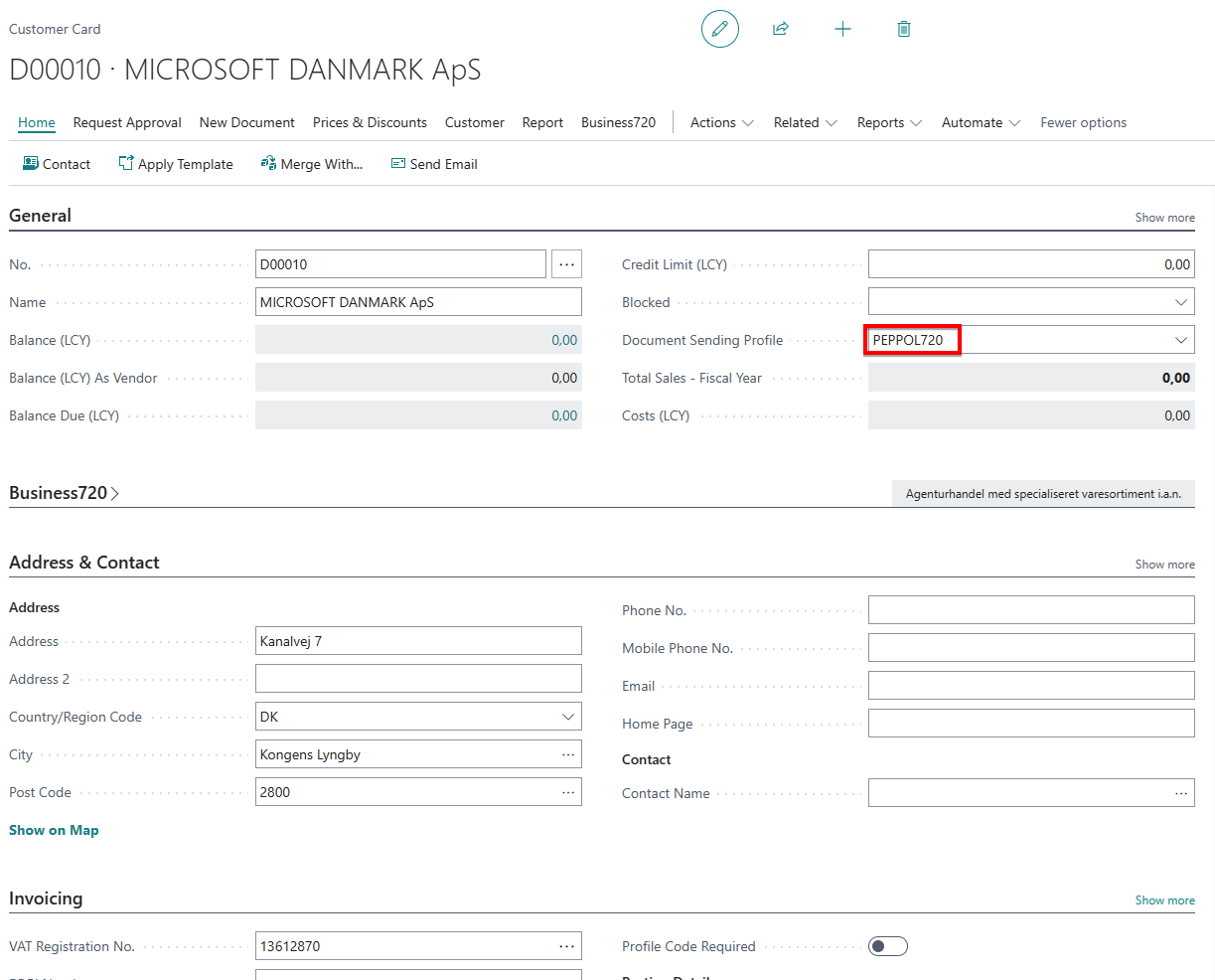 Peppol720 Customer Document Sending Profile